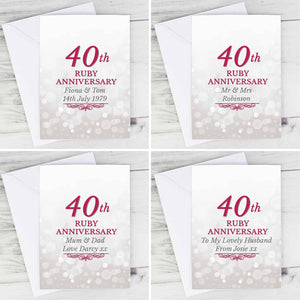personalised ruby wedding anniversary card. Personalised on the front and inside for a unique 40th anniversary gift.