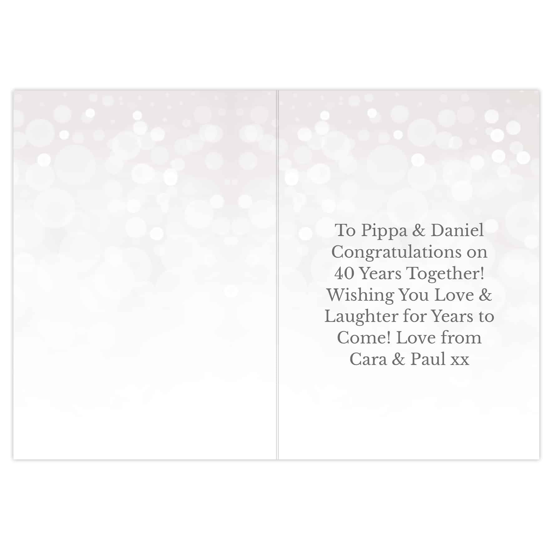 personalised ruby wedding anniversary card. Personalised on the front and inside for a unique 40th anniversary gift.