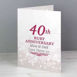 personalised ruby wedding anniversary card. Personalised on the front and inside for a unique 40th anniversary gift.