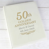 50th wedding anniversary personalised photo album. gold writing on the front and can be personalised over 2 lines. 