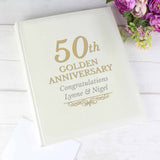 50th wedding anniversary personalised photo album. gold writing on the front and can be personalised over 2 lines. 