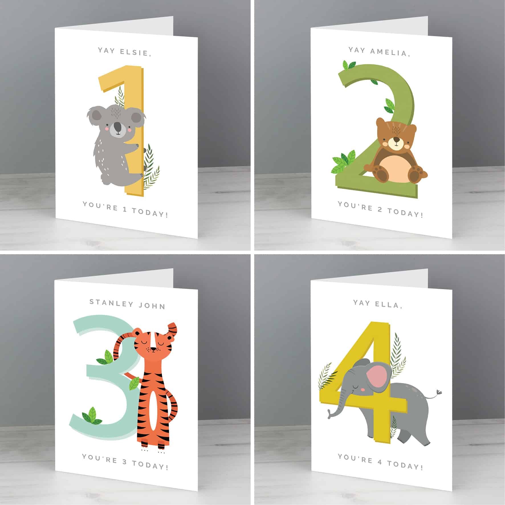 any age animal birthday card. Personalised card from CalEli Gifts.