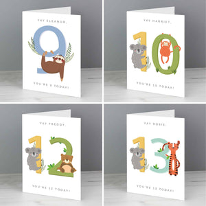 any age animal birthday card. Personalised card from CalEli Gifts.