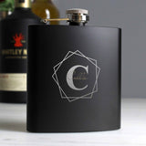stainless steel black hip flask engraved with an initial and name