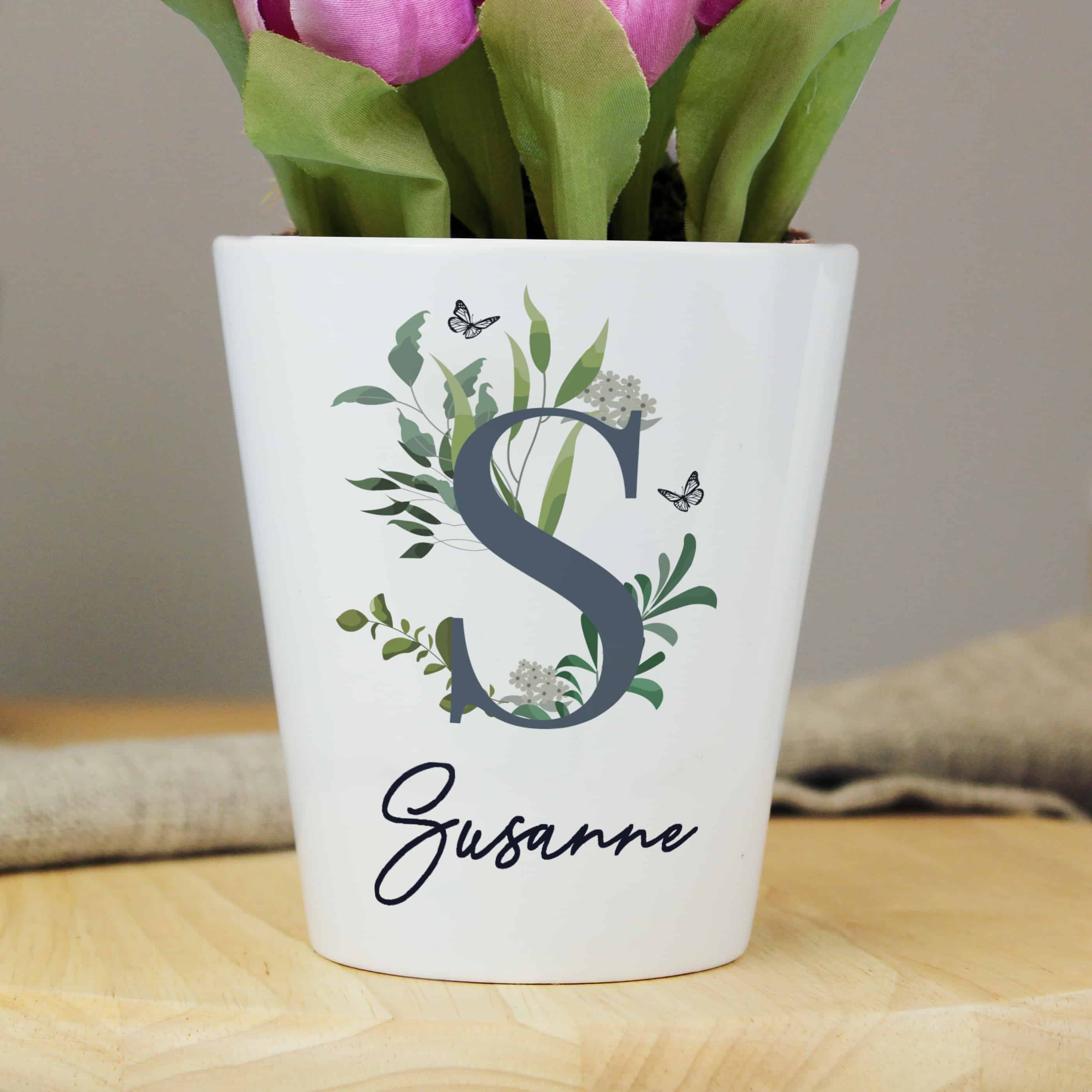 personalised botanical plant pot