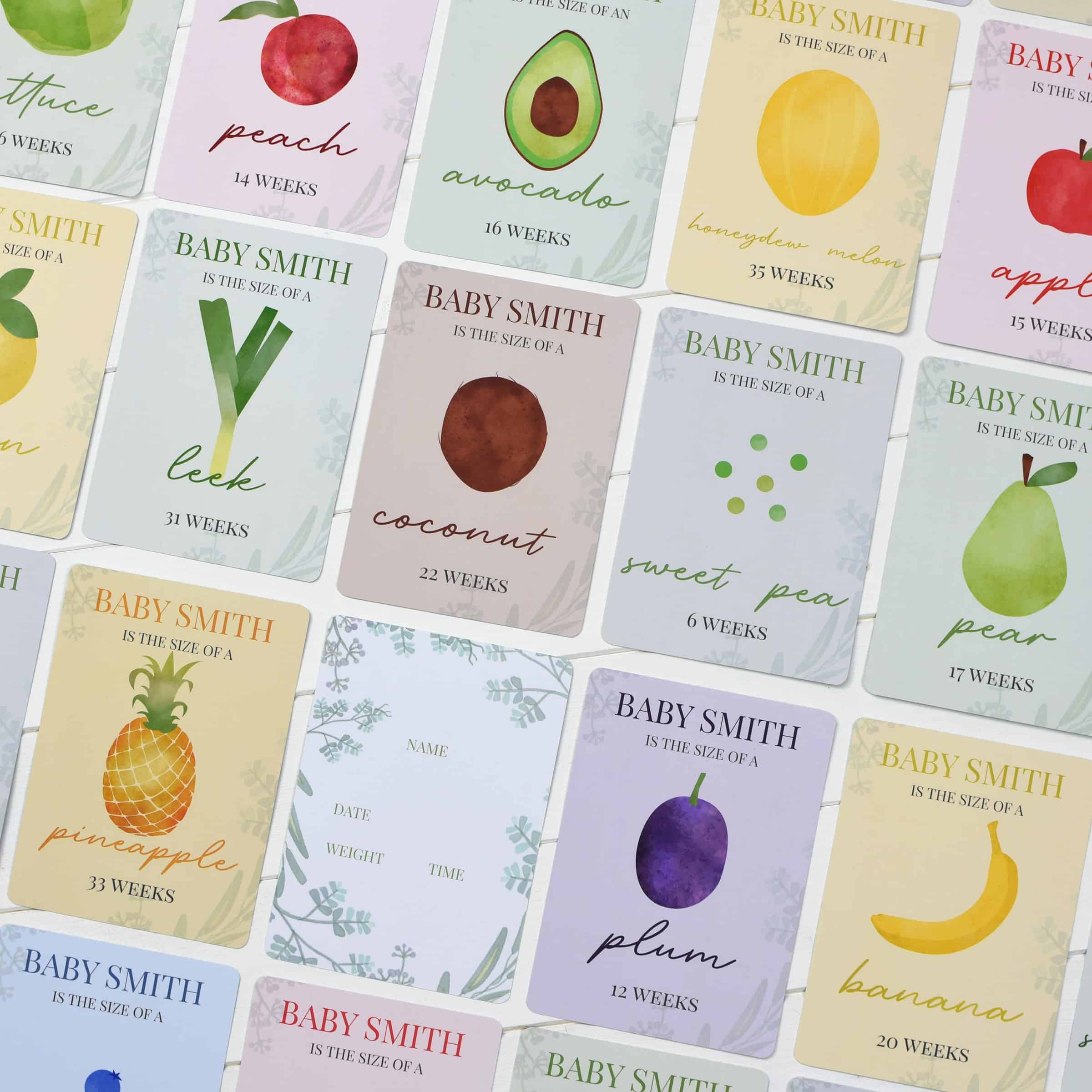 personalised bump to baby milestone cards