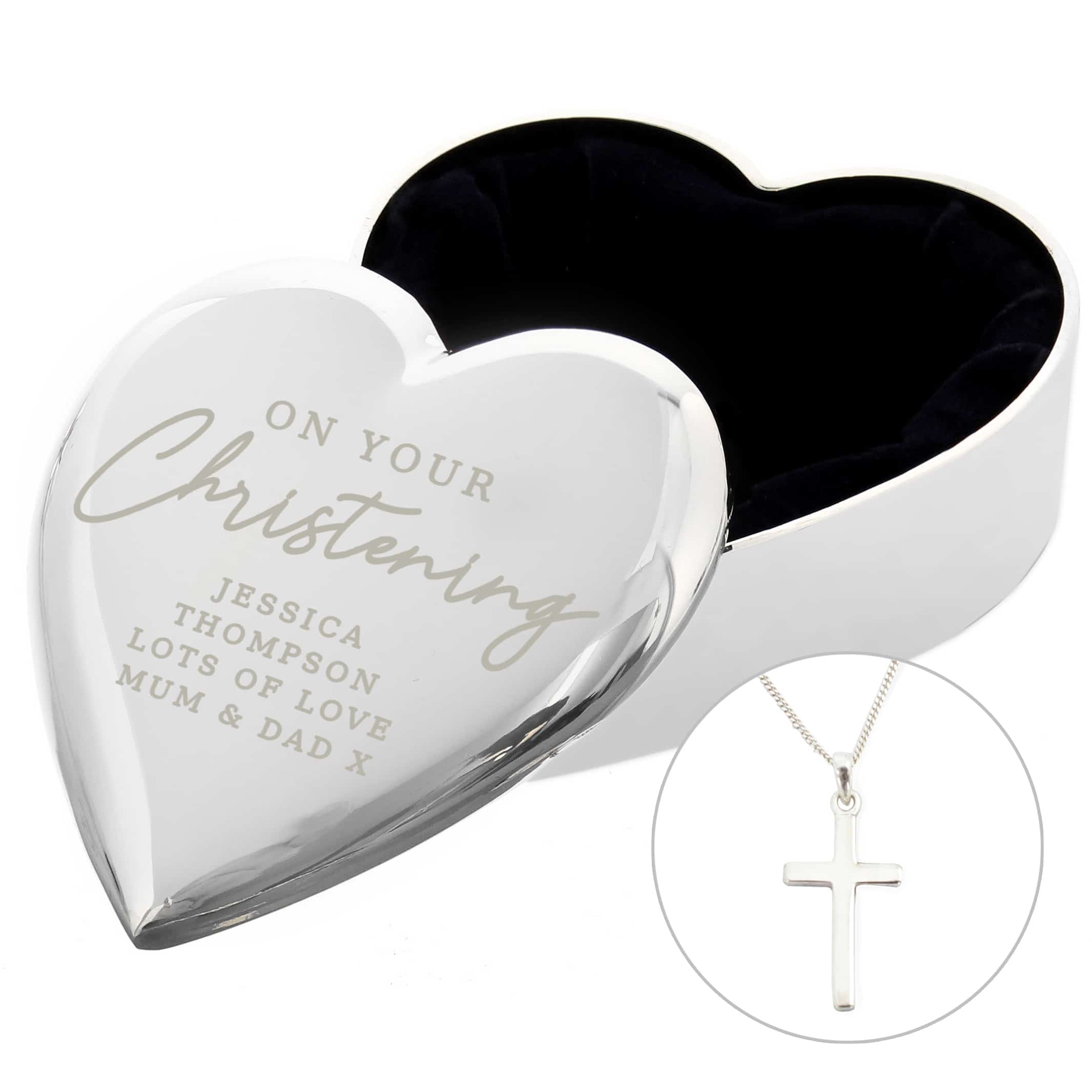 personalised christening trinket box with cross