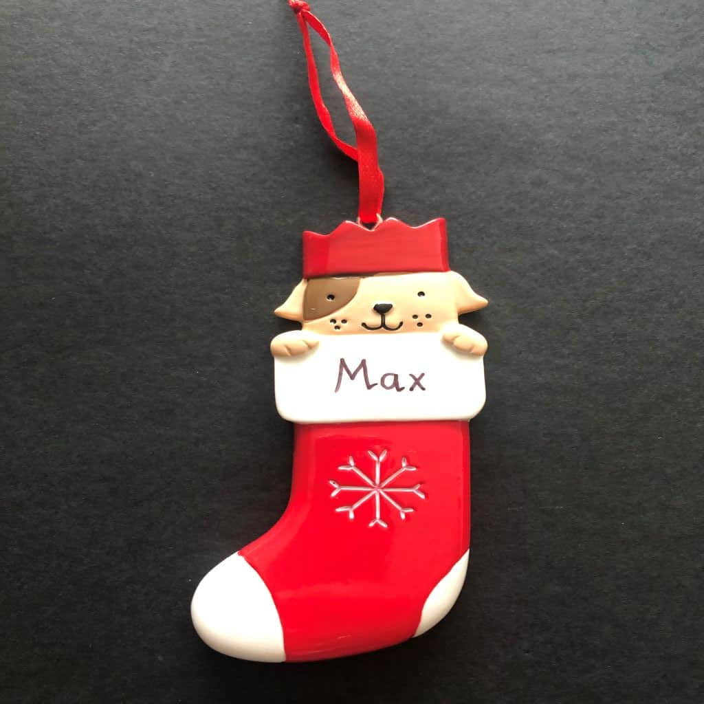 personalised dog in stocking decoration