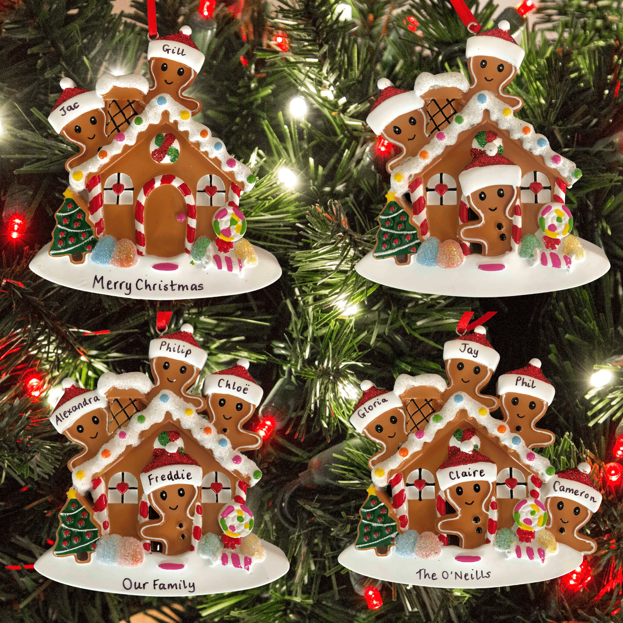 personalised family gingerbread house tree decoration
