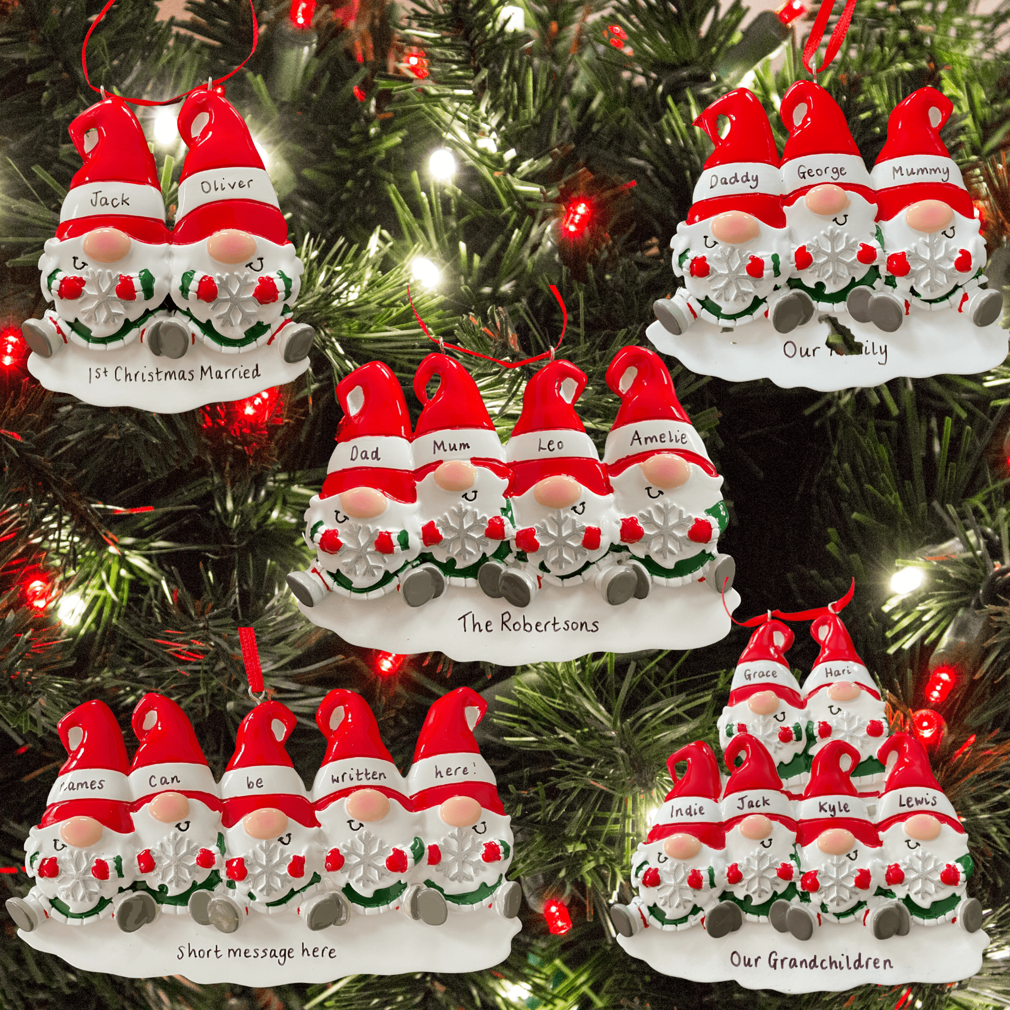 personalised gnome family tree decoration