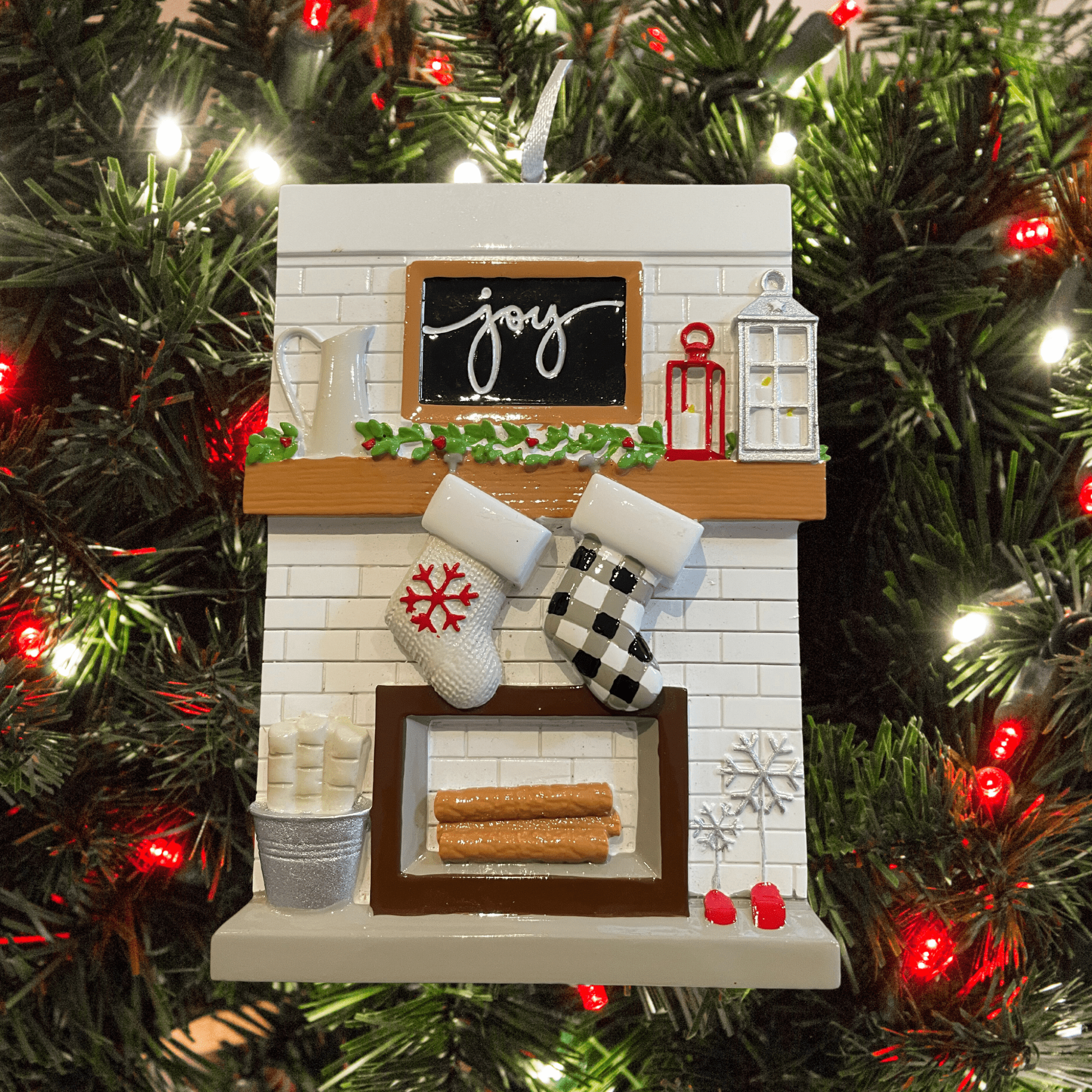 personalised stockings on mantle tree decoration