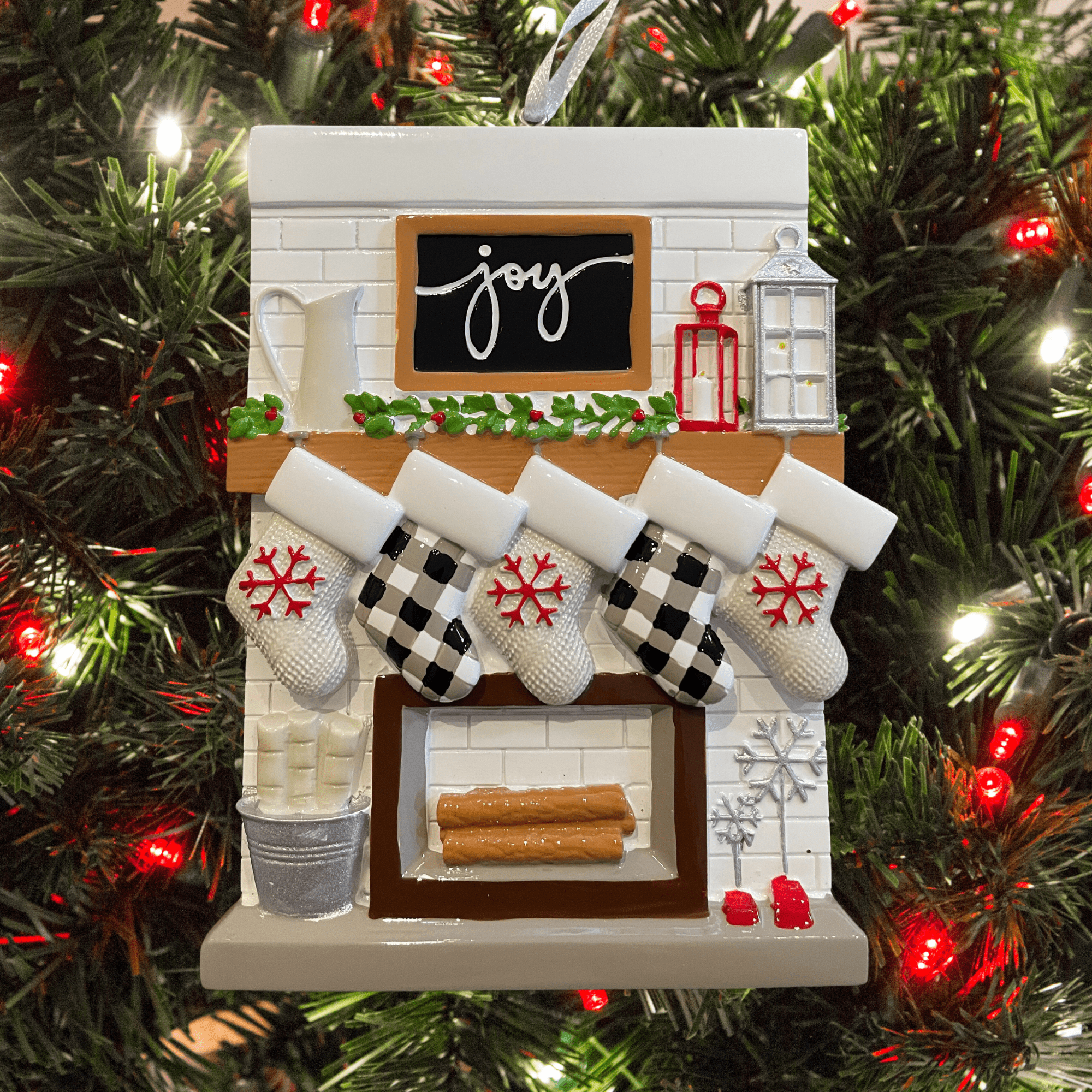 personalised stockings on mantle tree decoration