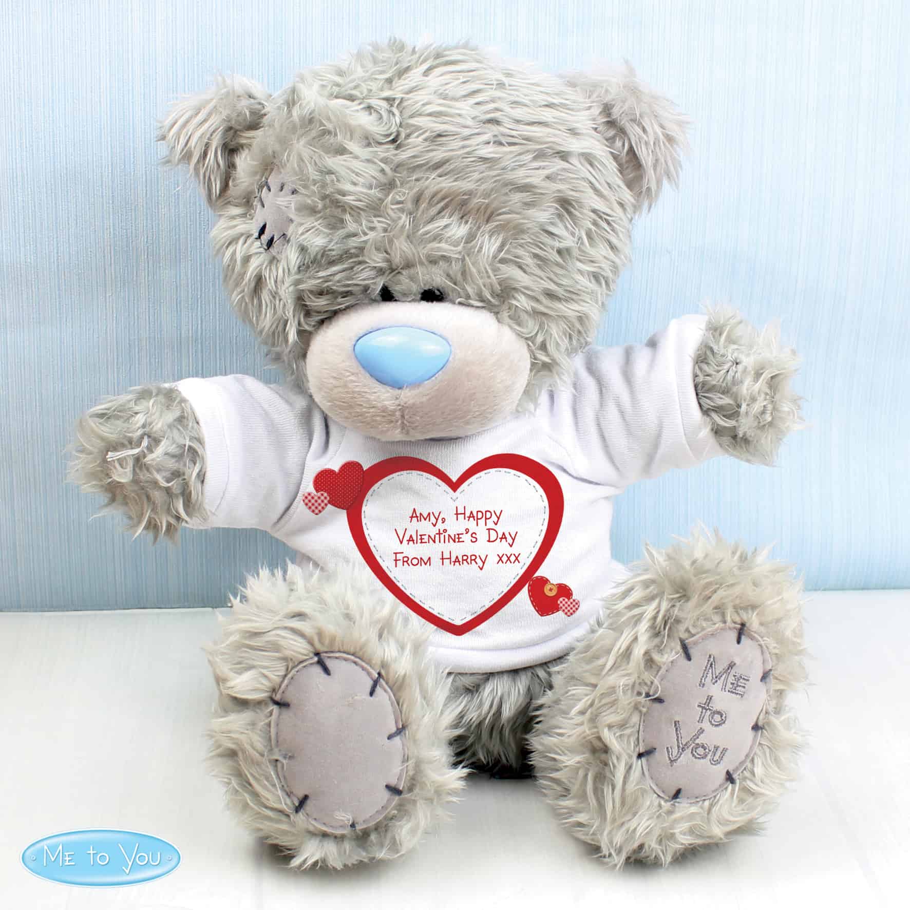 Me To You Teddy Bear. Personalised with any message over 3 lines in the centre of the white t-shirt. A great gift for any occasion - Valentine's Day, Birthday, Anniversary, Wedding etc