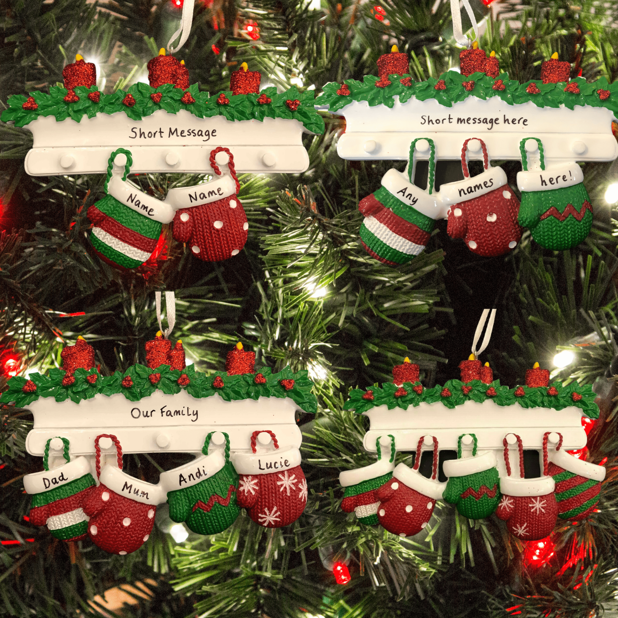 personalised mitten family Christmas Tree Decoration