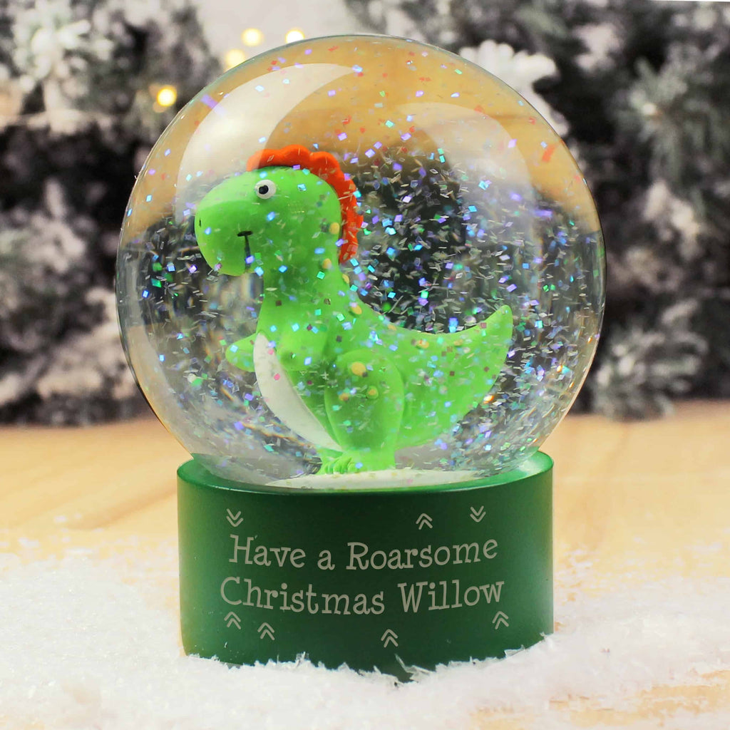 personalised dinosaur snowglobe