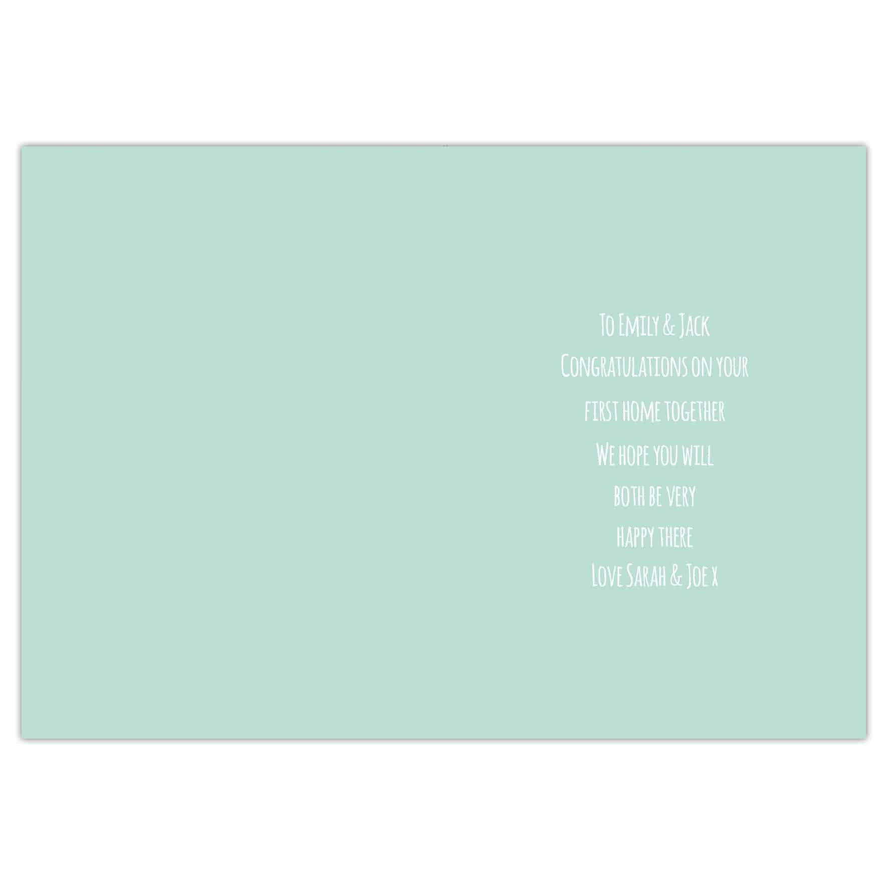 personalised new home card from CalEli Gifts. Can be personalised on the front with a house number and message and personalised inside too.