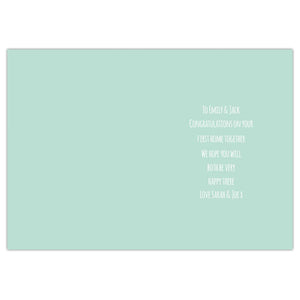 personalised new home card from CalEli Gifts. Can be personalised on the front with a house number and message and personalised inside too.