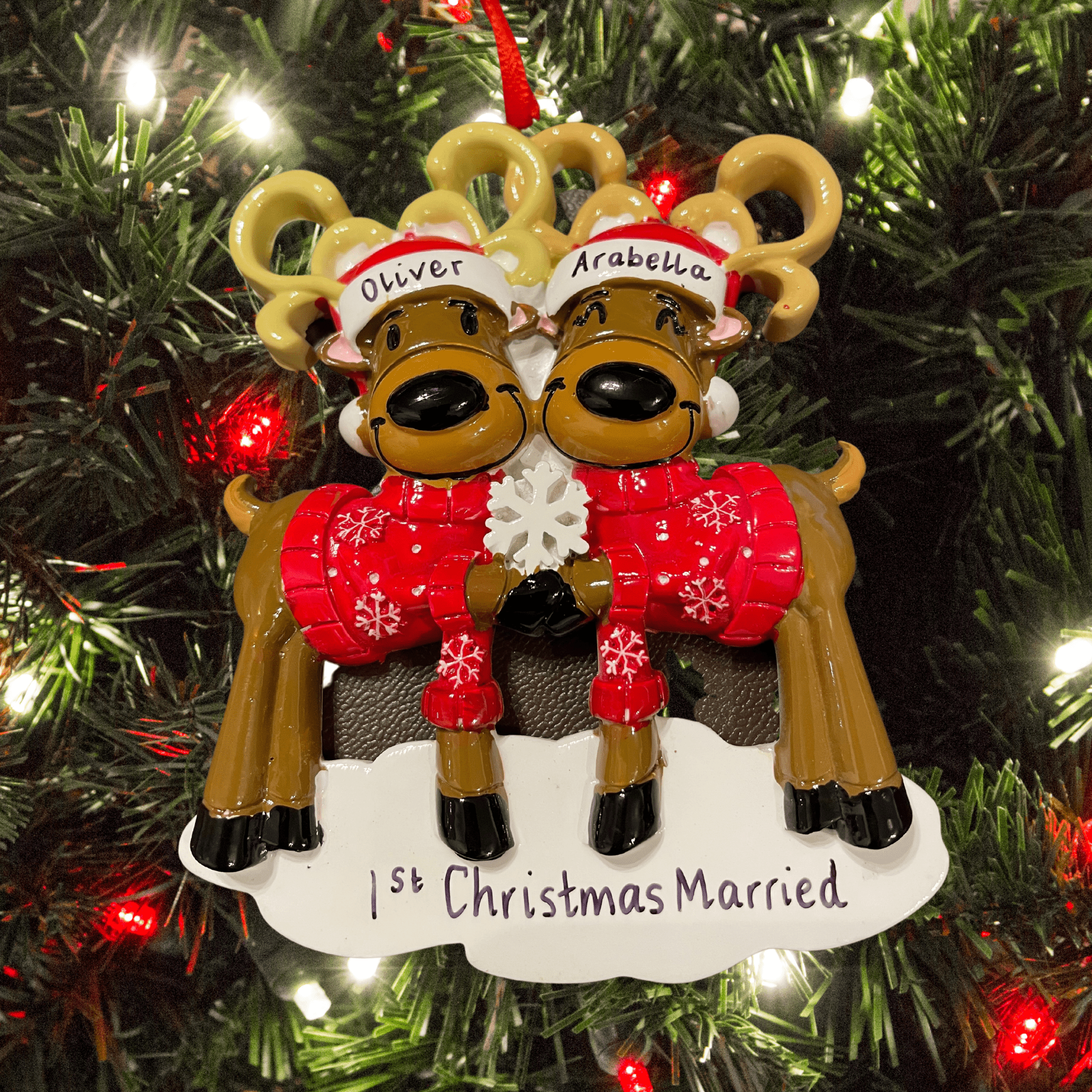 personalised reindeer Christmas tree decoration