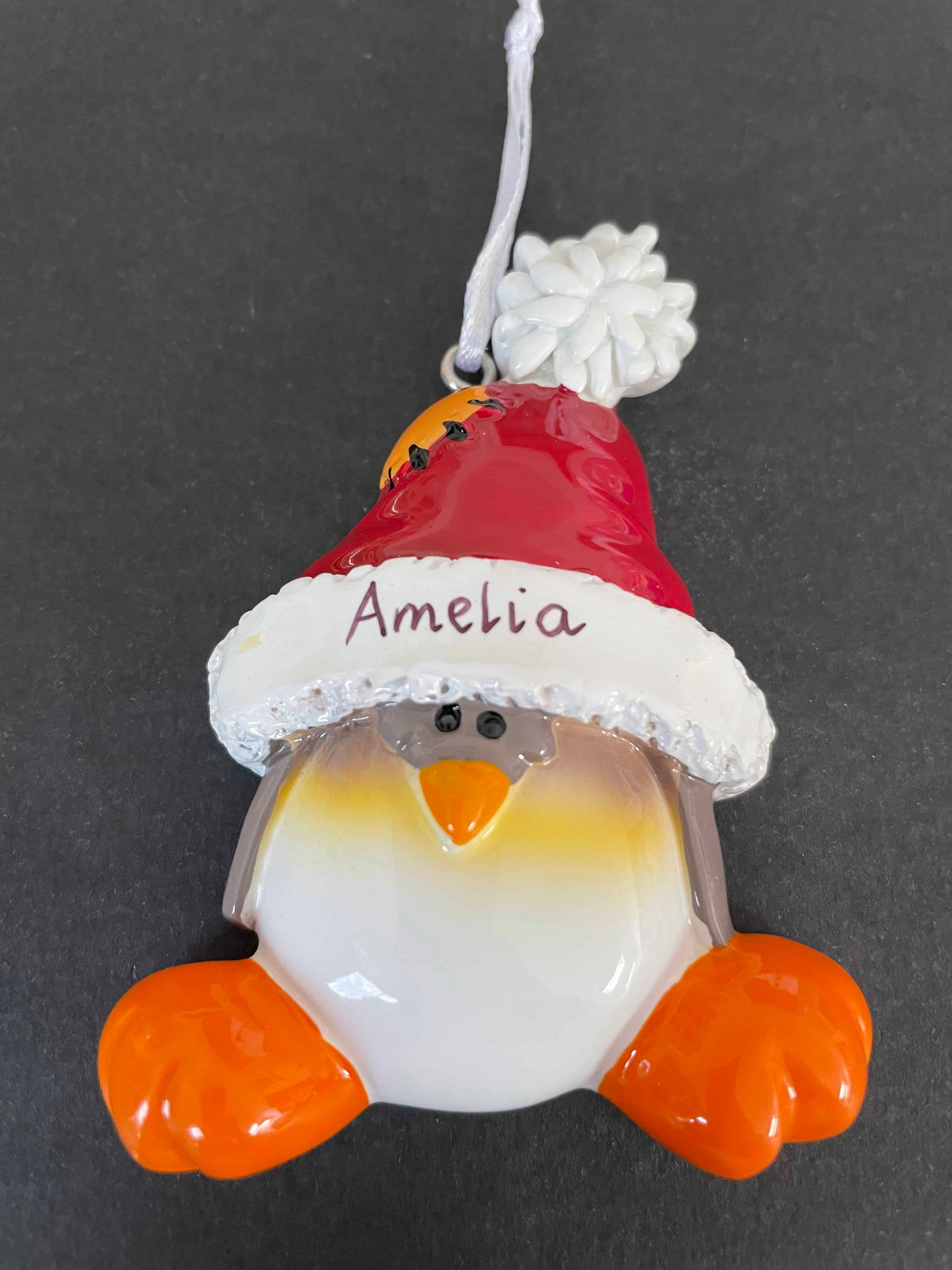 personalised penguin hat tree decoration