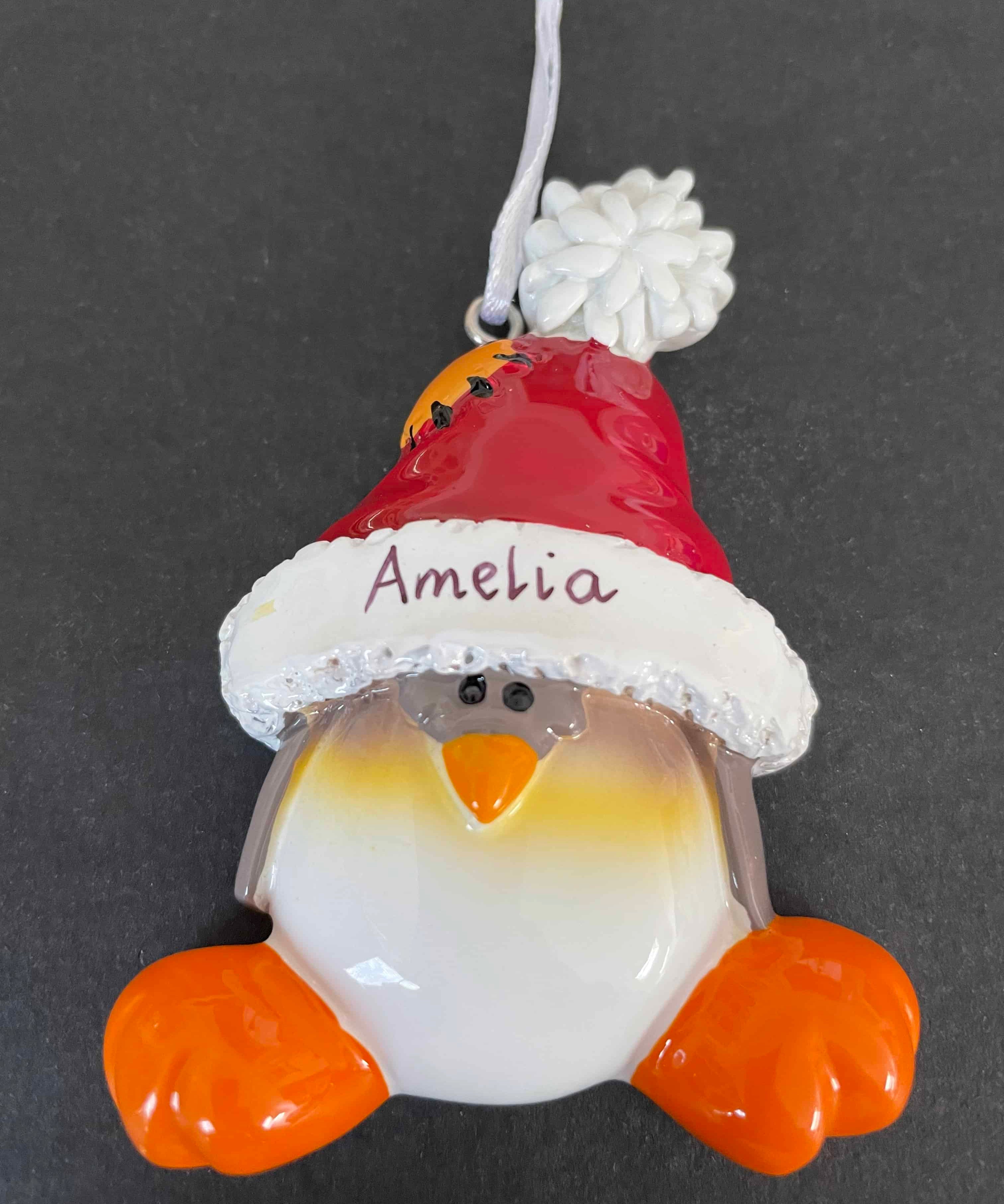 personalised penguin hat tree decoration