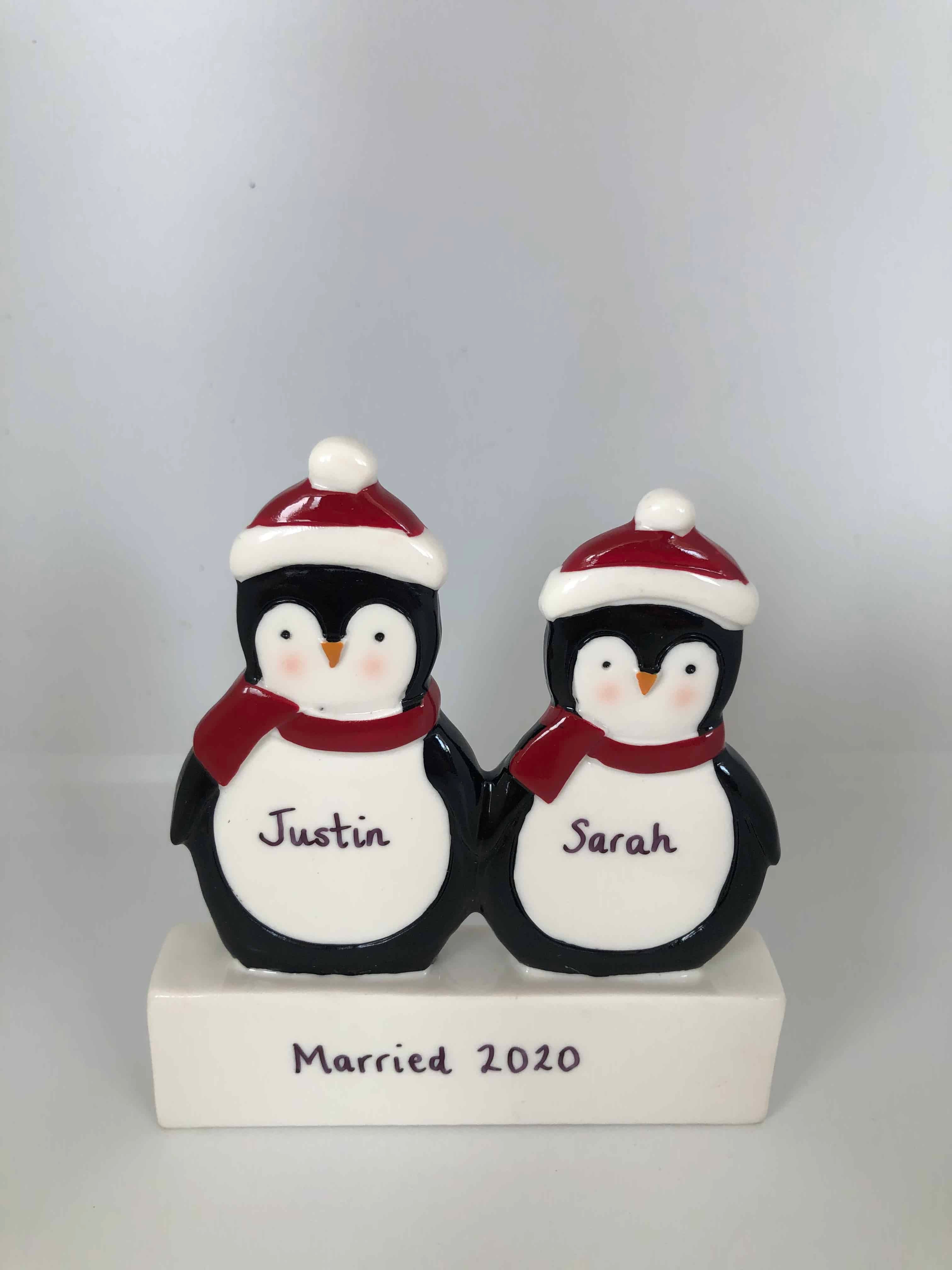 personalised penguin mantle stand