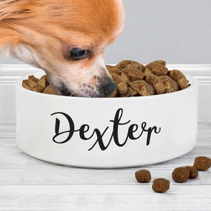 pet bowl. a white bowl available in 2 sizes that can have your pet's name personalised on it for free. a great gift for a dog's christmas, new pet, pet birthday etc