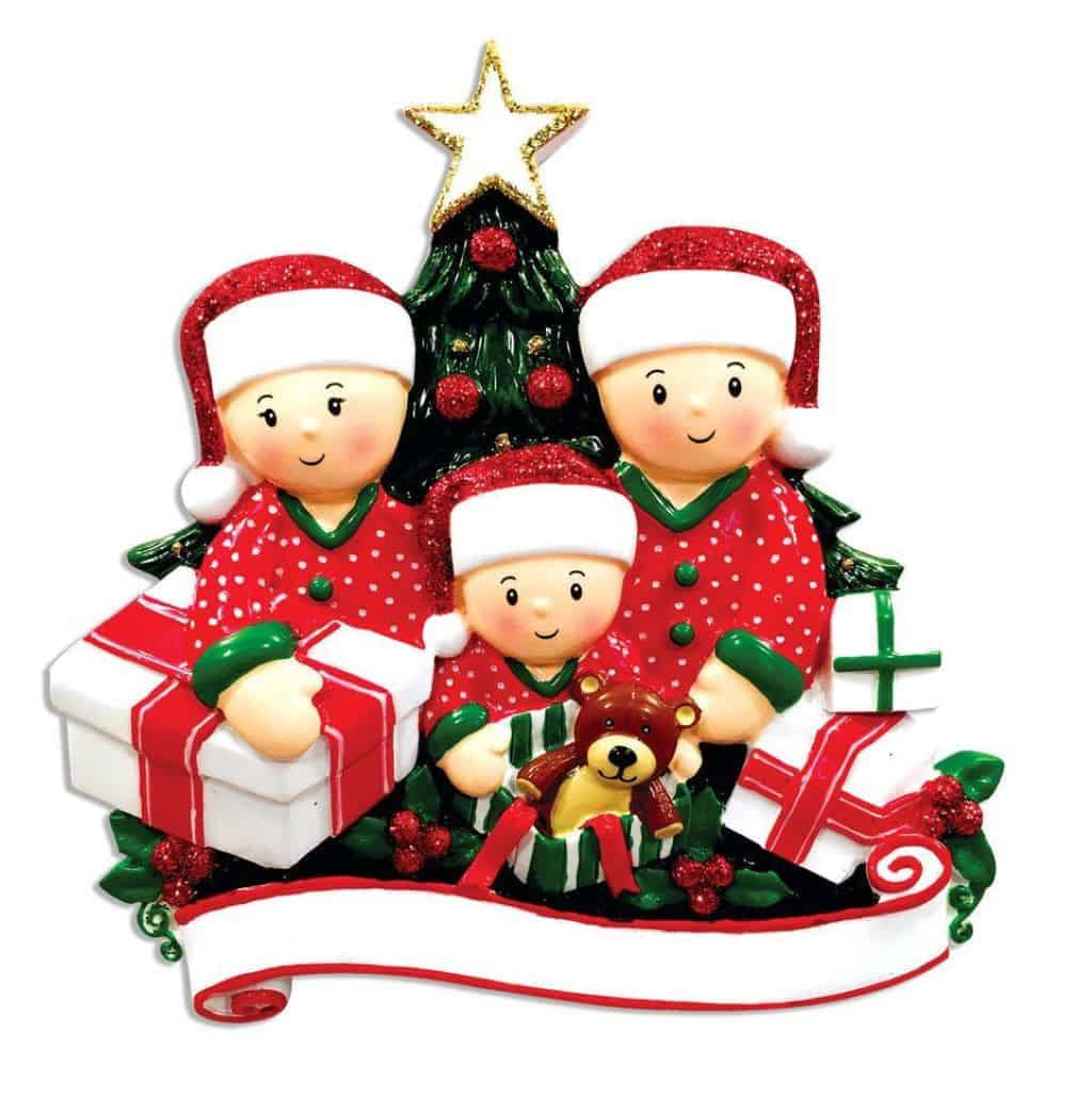 present opening personalised christmas tree decoration