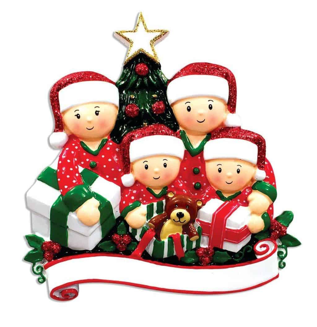 present opening personalised christmas tree decoration
