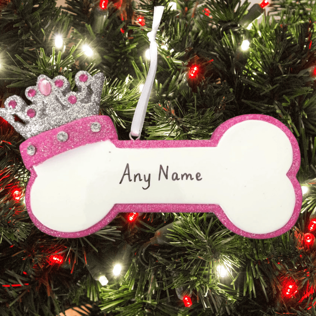 personalised princess dog bone Christmas tree decoration