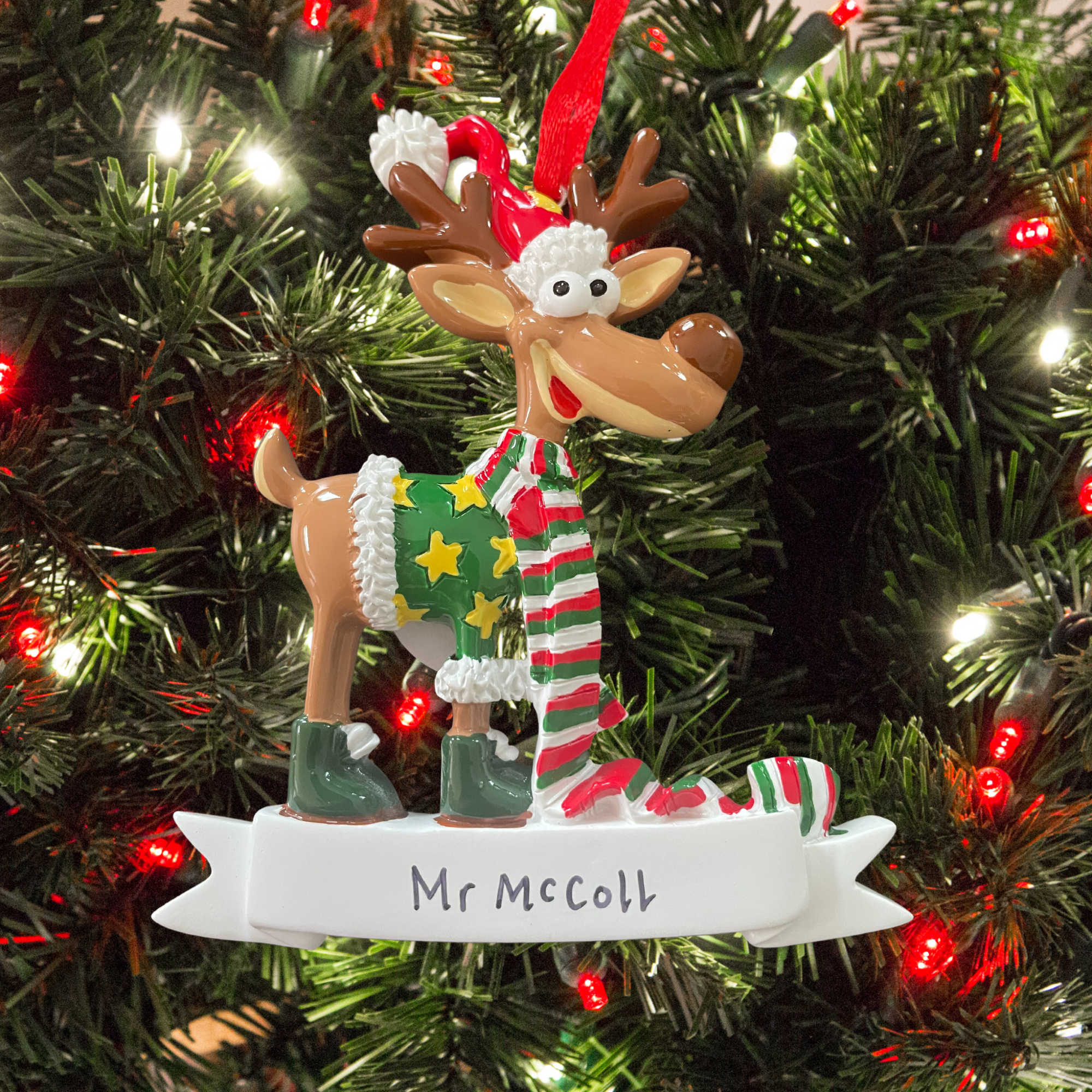 personalised reindeer tree decoration