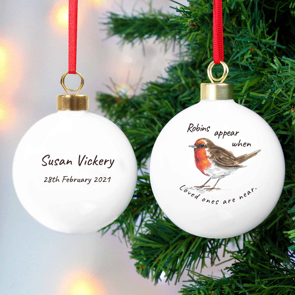 robin memorial ceramic bauble