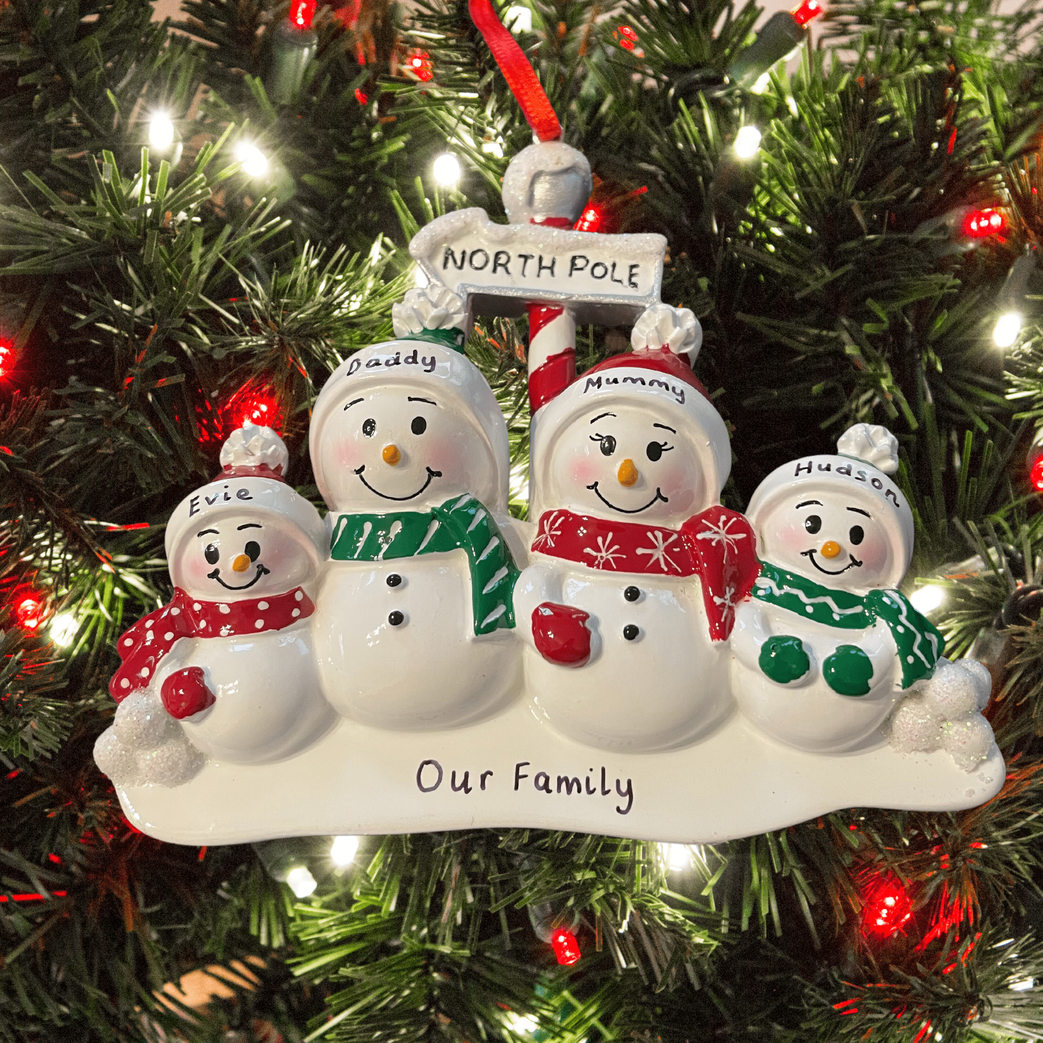 personalised snowman family tree decoration