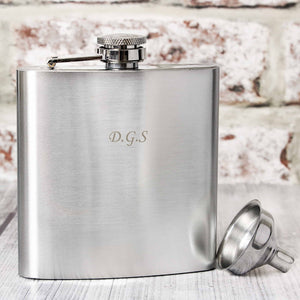 stainless steel hip flask can be engraved with any message over 5 lines.