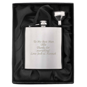 stainless steel hip flask can be engraved with any message over 5 lines.