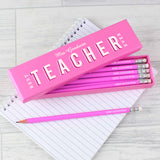 personalised best teacher ever pencil set contains 12 pencils with erasers, available in pink in or blue. Teacher keepsake gift