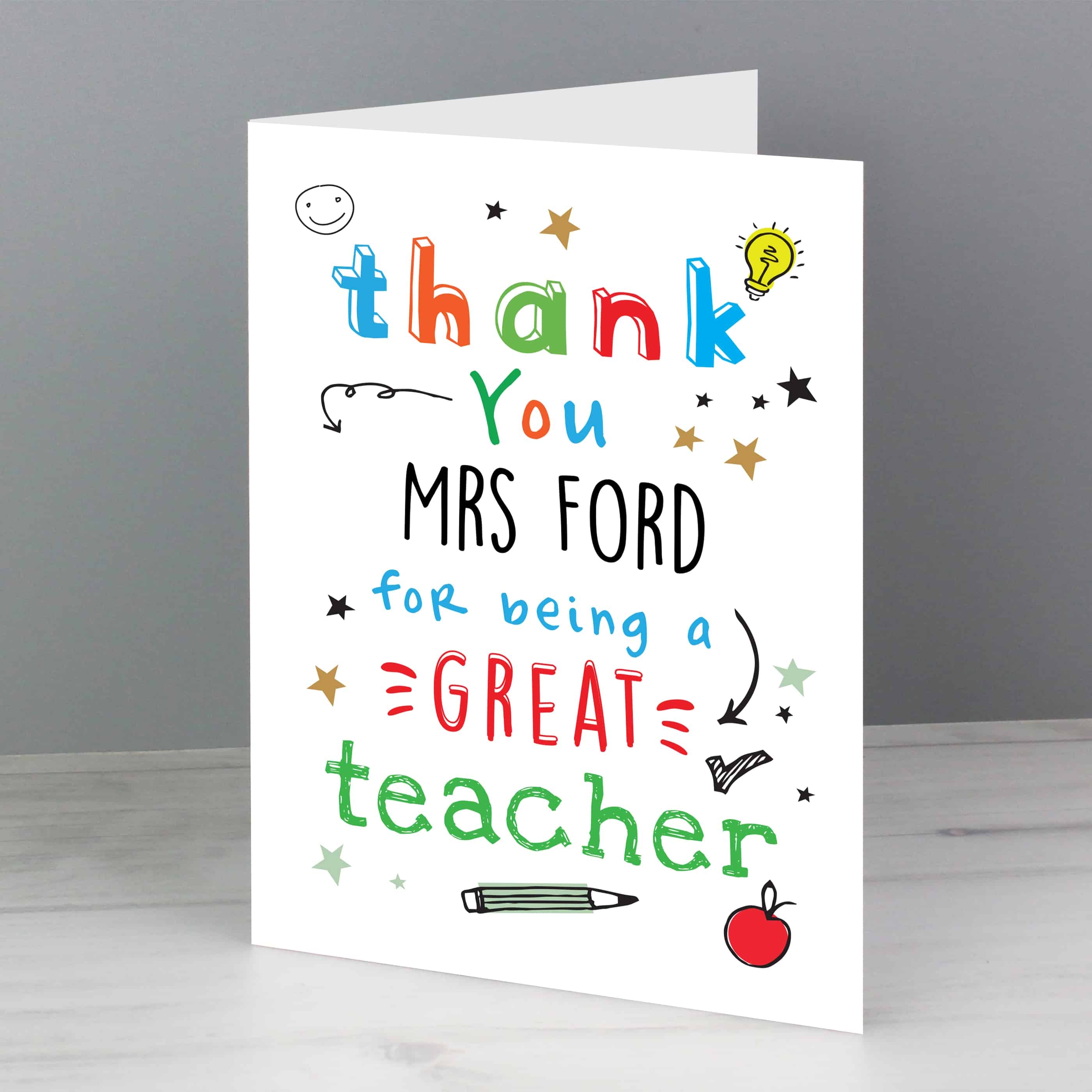 personalised thank you teacher card