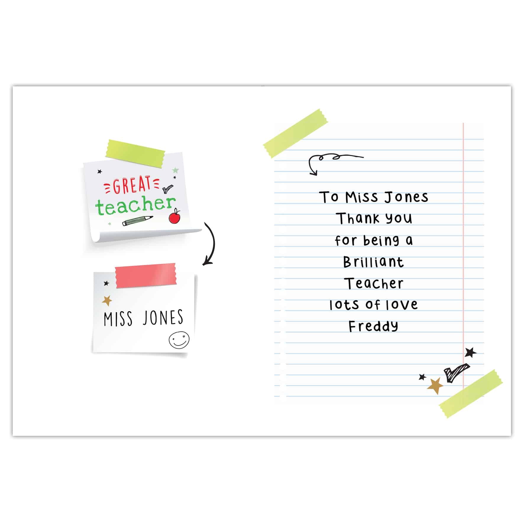 personalised thank you teacher card