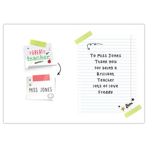 personalised thank you teacher card