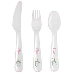 personalised plastic unicorn cutlery set
