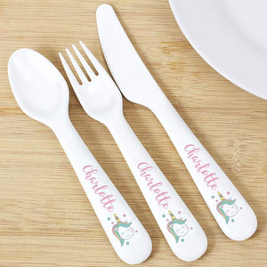 personalised plastic unicorn cutlery set