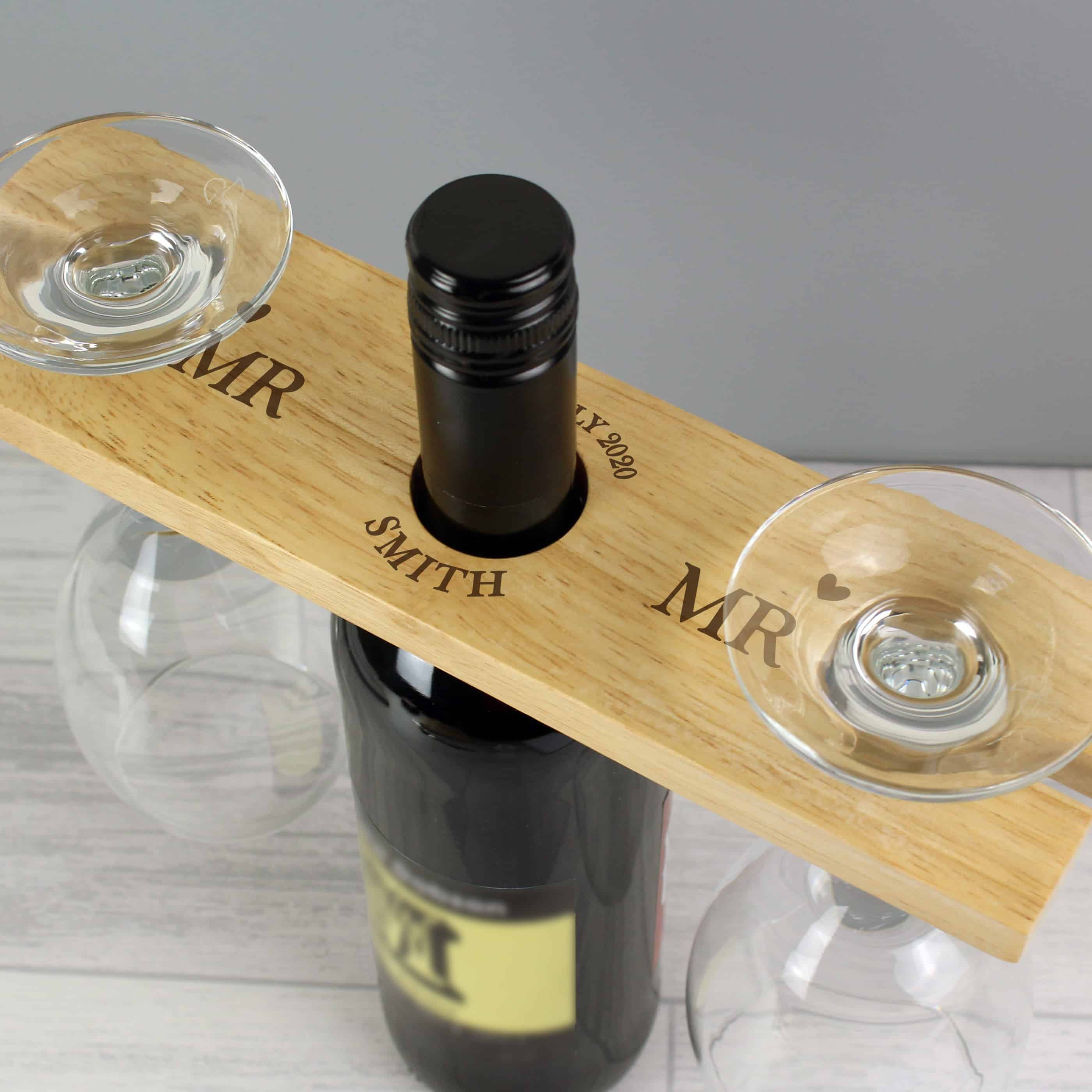 personalised couple's wooden wine butler
