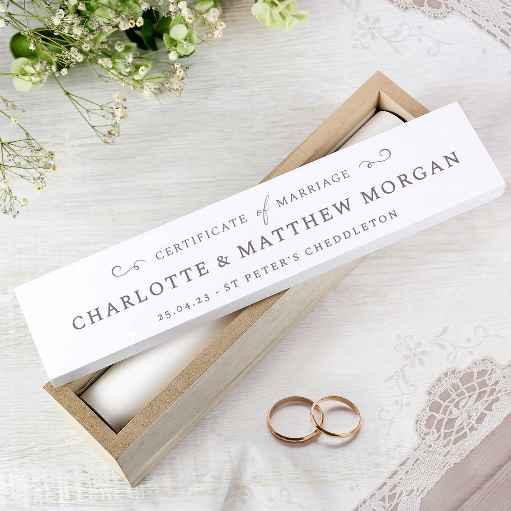 personalised wooden wedding certificate holder